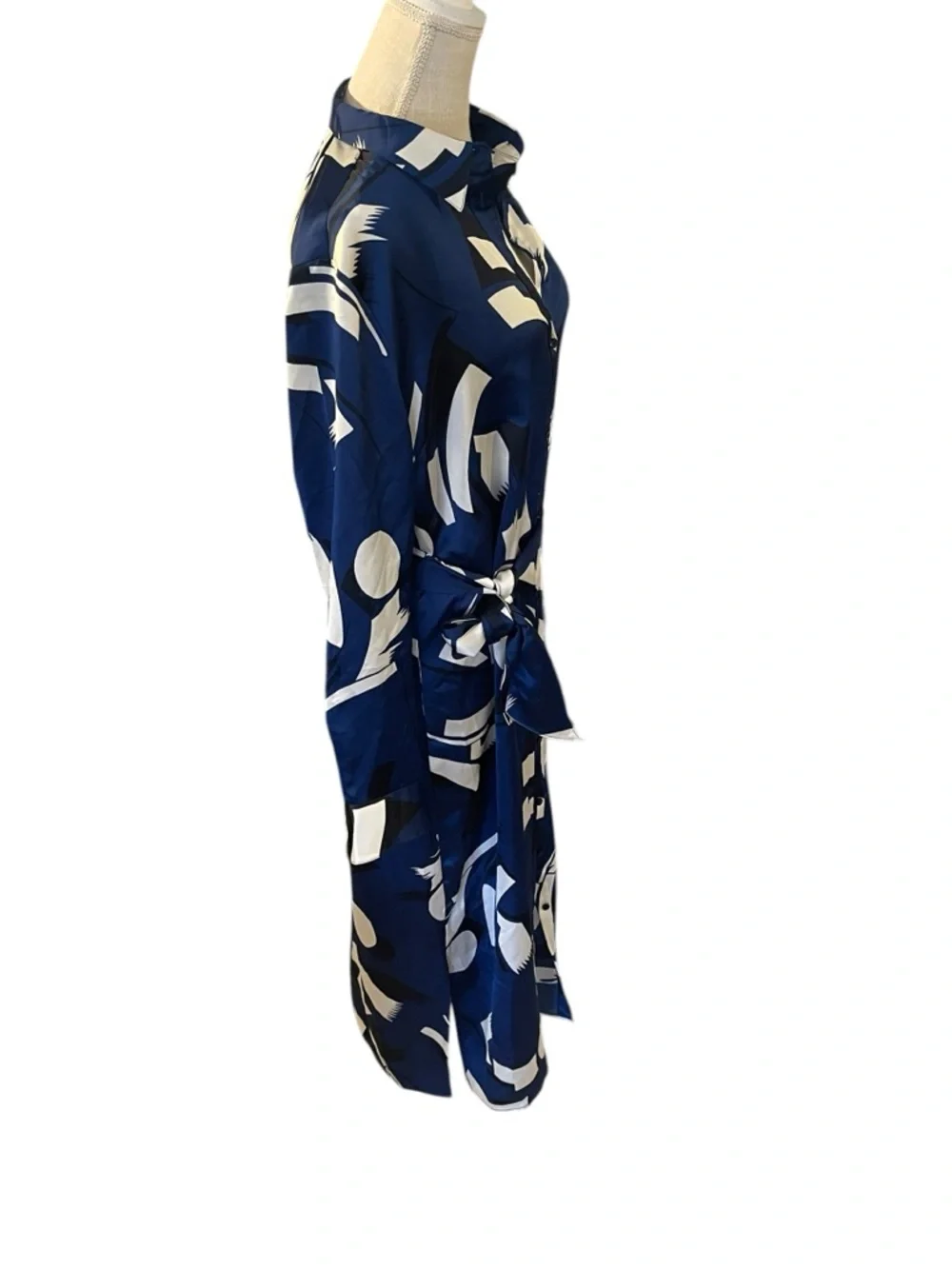 Ralph Lauren Navy and White Abstract Midi Shirt Dress - Picture 2 of 12